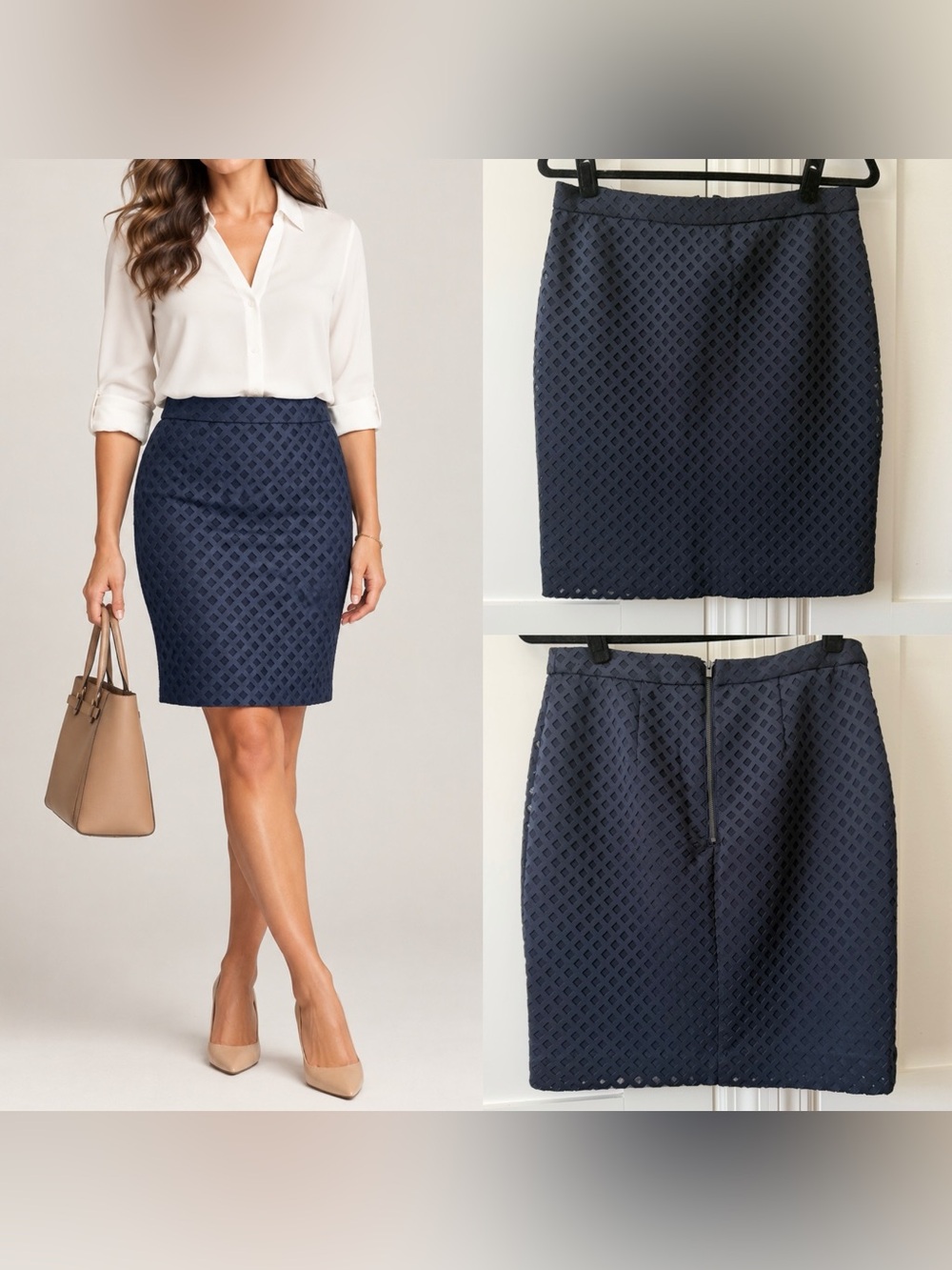 Banana Republic Factory Laser Cut Pencil Skirt Navy Sz 6